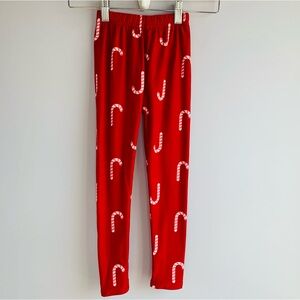NWT Girls Leggings Red White Candy Cane Holiday Stretch Fun Casual Small Medium
